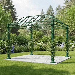 Green painted wrought iron garden pavilion heavy duty structure