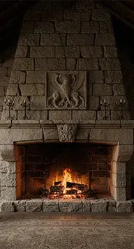 Rustic limestone castle fireplace massive stone blocks