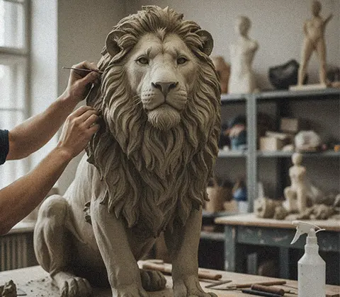 Artist sculpting a 1:1 life-size clay model for approval