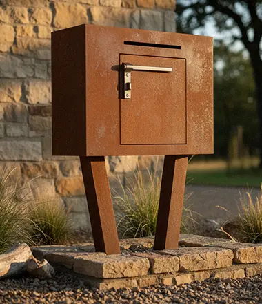 Modern standing corten steel mailbox post industrial style