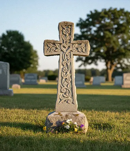 Grey granite cross tombstone