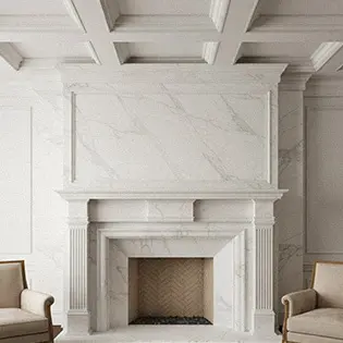 Large custom white marble fireplace surround design plan