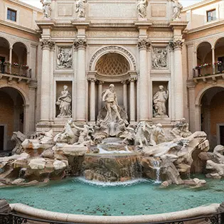 Trevi style large outdoor fountain with statues and pool surround