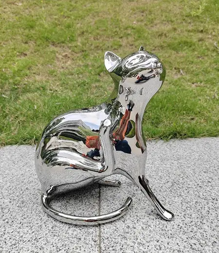 Mirror polished stainless steel abstract cat sculpture