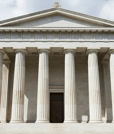 White marble Doric columns facade simple strong style