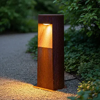 Minimalist modern corten steel path light bollard
