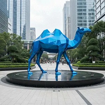 Electric blue faceted camel sculpture modern art