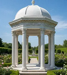 Classical white marble garden gazebo with dome and columns for architectural outdoor decoration