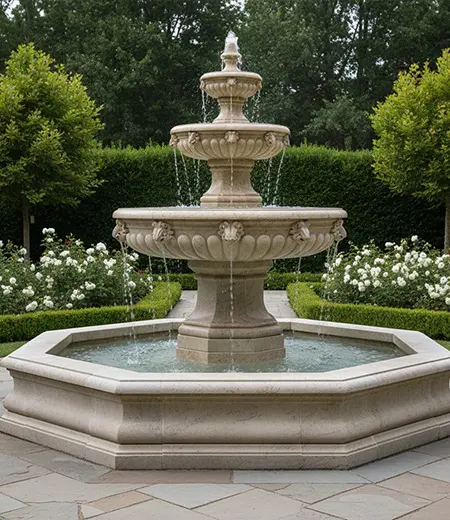 Large four tier outdoor water fountain stone centerpiece for estate