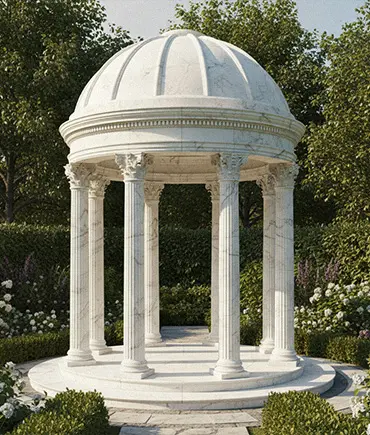 White marble gazebo with solid stone dome roof classic design
