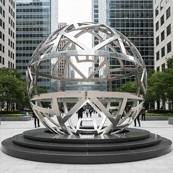 Hollow stainless steel sphere sculpture made of metal bands