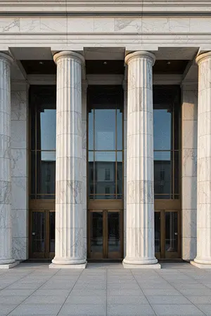 Hollow stone column cladding split in half for wrapping pole