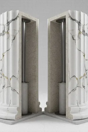 Hollow stone column cladding split in half for wrapping pole