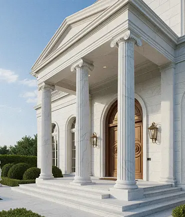 Ionic marble columns with scroll capital for home entrance