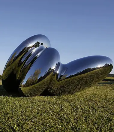 Large abstract mirror stainless steel heart sculpture for roundabout