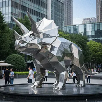 Geometric metal triceratops dinosaur sculpture for park