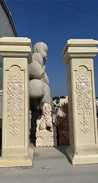 Close up of hand carved stone column capital detail
