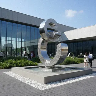 Large stainless steel infinity loop water feature sculpture