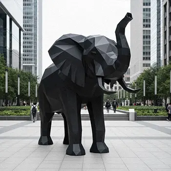 Matte black geometric elephant statue stealth look