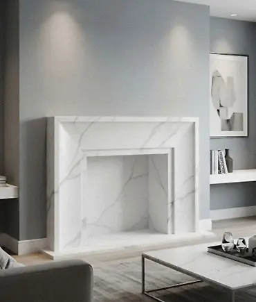 White marble bolection molding fireplace surround curved profile