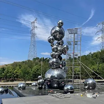 Giant mirror polished stainless steel spheres sculpture group public art