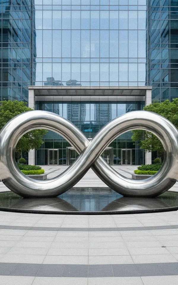 Giant stainless steel infinity loop sculpture outdoor landmark