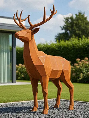 Geometric corten steel stag deer statue modern rusty art
