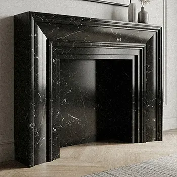 Modern black marble fireplace surround step design