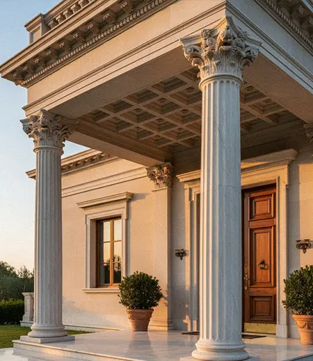 Beige limestone Corinthian columns facade for luxury villa