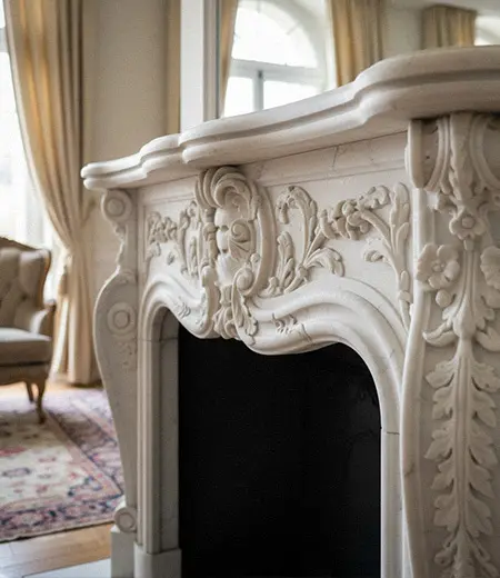 Hand carved marble fireplace leg detail classical style
