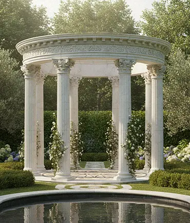 Corinthian column marble gazebo with intricate capital carving