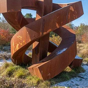 Abstract weathering steel sculpture close up texture