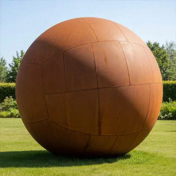 Large solid rusty metal ball garden ornament