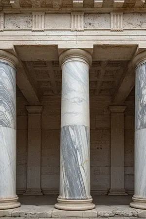 Solid marble columns row supporting roof load bearing