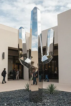 Mirror polished stainless steel cactus sculpture