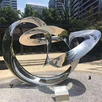 Abstract stainless steel ribbon sculpture mirror finish outdoor art