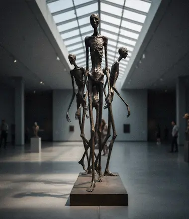 Giacometti style walking man bronze statue tall thin figure