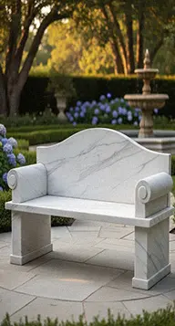 Ornate hand carved white marble bench european style