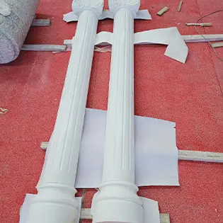 White marble column pieces in factory workshop