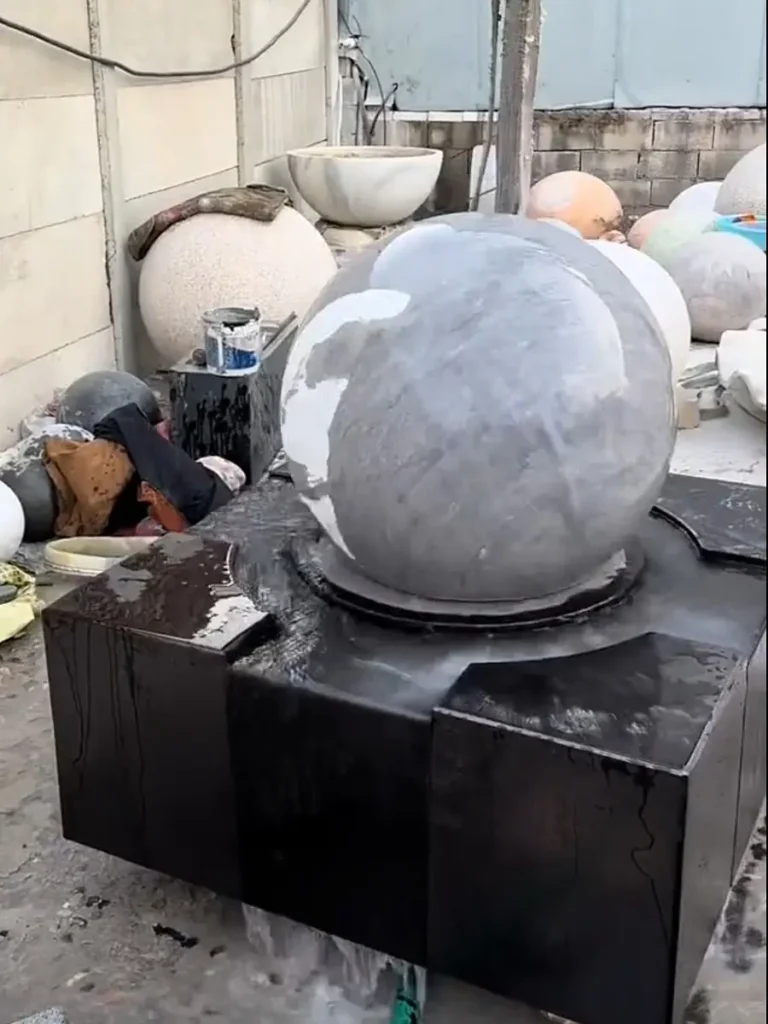 2-ton white rolling stone fountain at the factory