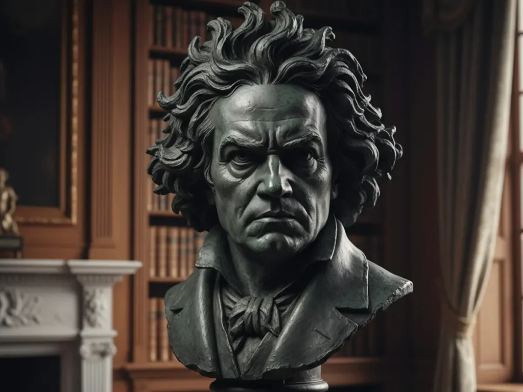Bronze Beethoven bust sculpture showing detailed lost wax casting hair movement
