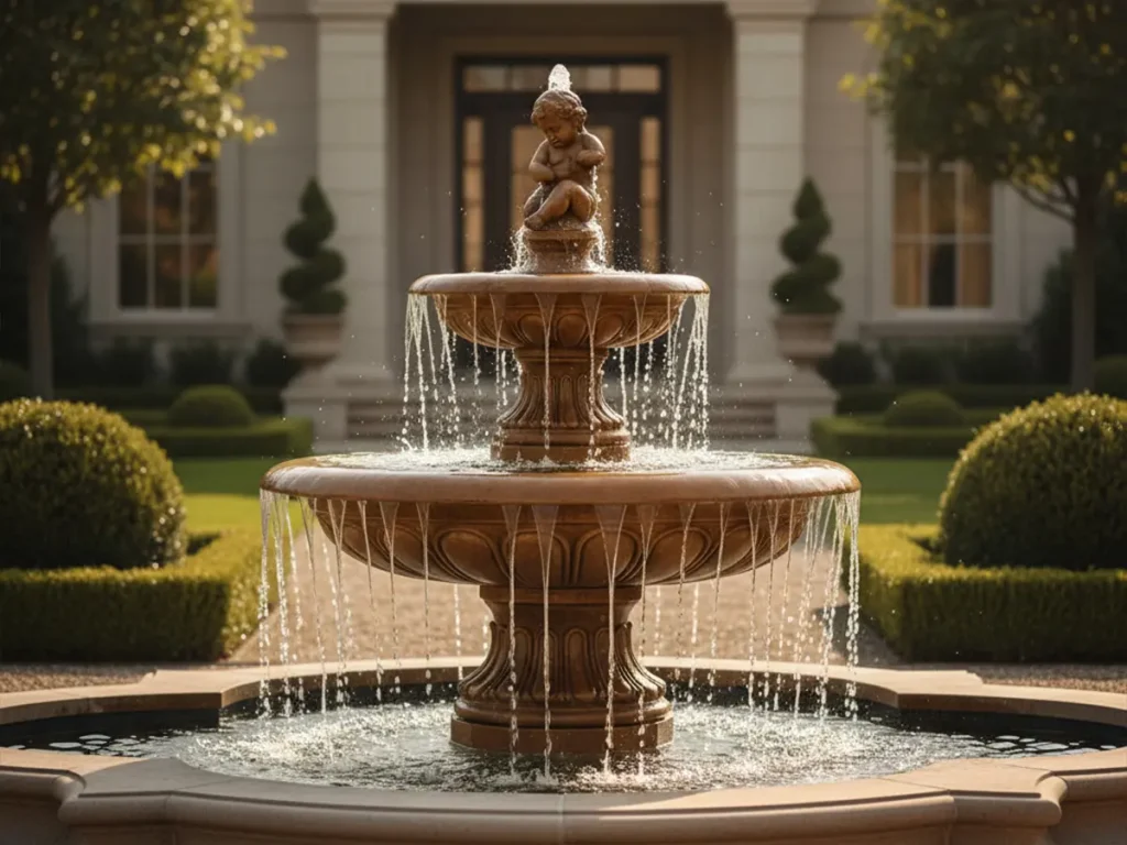 Bronze garden feng shui water fountain representing metal element generating water in the wealth cycle
