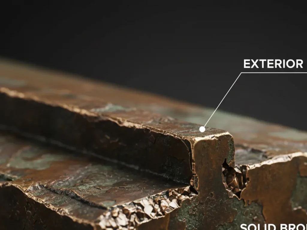 Close-up of 5–8mm bronze casting thickness showing structural durability