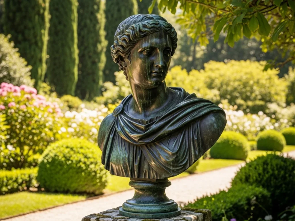 Applying chemical black patina finish to bronze bust sculpture surface
