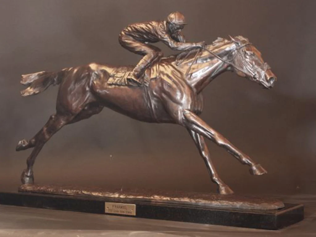 Photoshop simulation of custom bronze horse statue in luxury villa