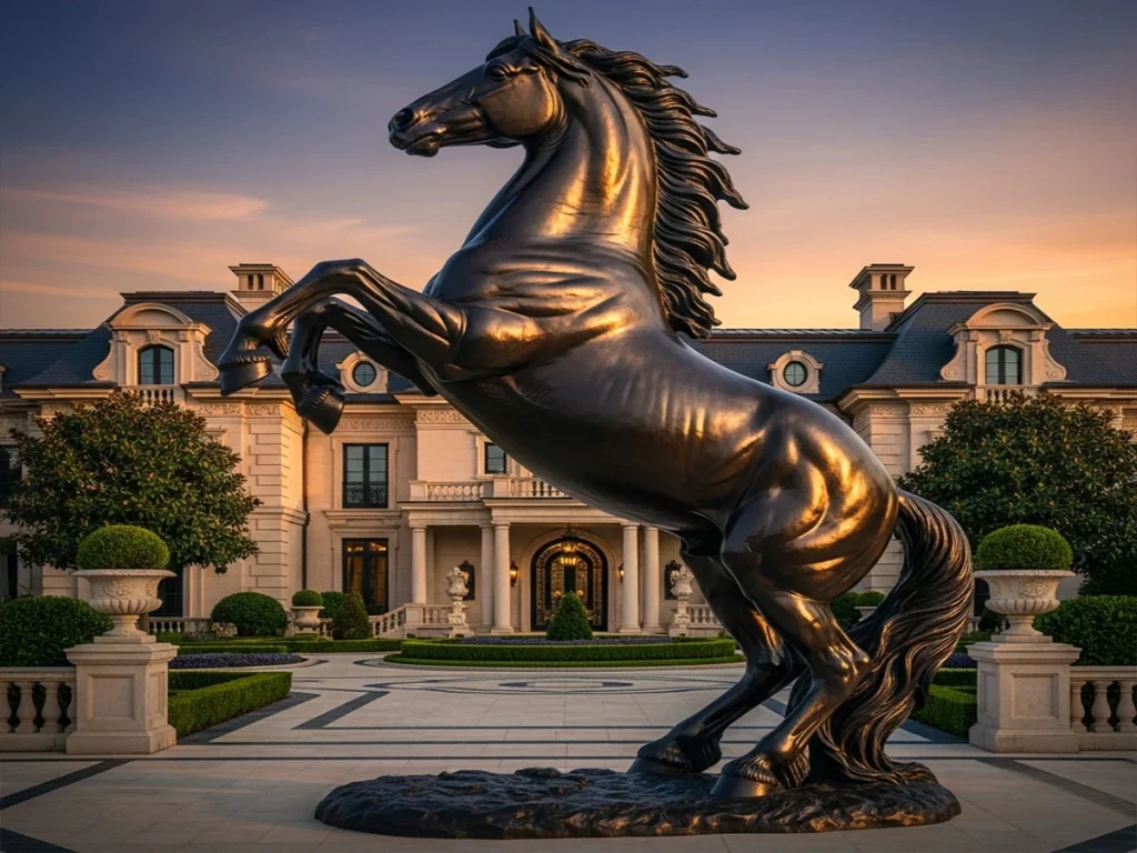 friesian horse monumental bronze estate entrance statue