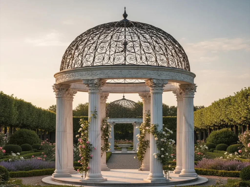 marble gazebo with wrought iron dome birdcage style