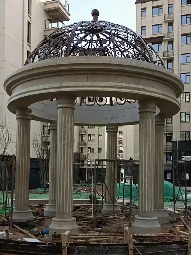 Marble landscape pavilion constructed as durable outdoor architectural structure.