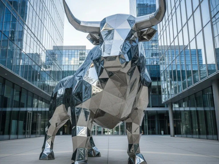 mirror polished stainless steel geometric bull sculpture modern courtyard