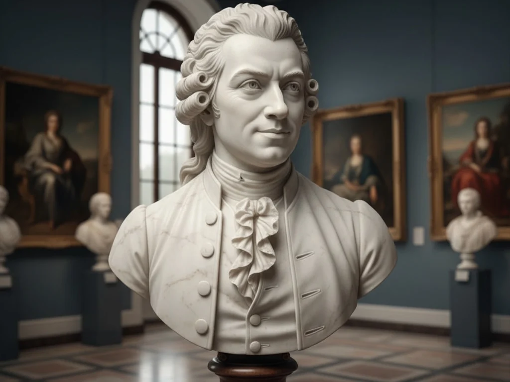 Classical Mozart bust sculpture representing musical heritage